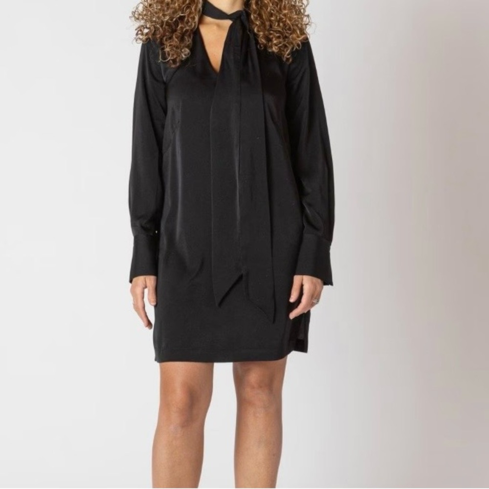 BRAND NEW Black Tie-Neck Long Sleeve Shift Dress